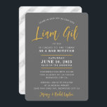 BAR MITZVAH modern kalligrafie grijs faux goud Kaart<br><div class="desc">door kat massard Sophisticated,  voordelige uitnodiging voor de MITZVAH viering van je kind. Eenvoudig de sjabloon zelf per e-mail bij te werken voor overeenkomende objecten en alternatieve kleurenschema's - kat@simplysweetpaperie.com</div>