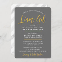 BAR MITZVAH modern kalligrafie grijs faux goud