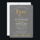 BAR MITZVAH modern kalligrafie grijs faux goud Kaart<br><div class="desc">door kat massard Sophisticated,  voordelige uitnodiging voor de MITZVAH viering van je kind. Eenvoudig de sjabloon zelf per e-mail bij te werken voor overeenkomende objecten en alternatieve kleurenschema's - kat@simplysweetpaperie.com</div>