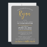 BAR MITZVAH modern kalligrafie grijs faux goud Kaart<br><div class="desc">door kat massard Sophisticated,  voordelige uitnodiging voor de MITZVAH viering van je kind. Eenvoudig de sjabloon zelf per e-mail bij te werken voor overeenkomende objecten en alternatieve kleurenschema's - kat@simplysweetpaperie.com</div>