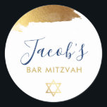 BAR MITZVAH modern luxe verguld goud marineblauw Ronde Sticker<br><div class="desc">door kat massard >> WWW.SIMPLYSWEETPAPERIE.COM <<<<</div>