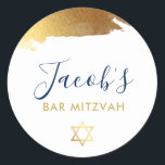 BAR MITZVAH modern luxe verguld goud marineblauw Ronde Sticker<br><div class="desc">door kat massard >> WWW.SIMPLYSWEETPAPERIE.COM <<<<</div>