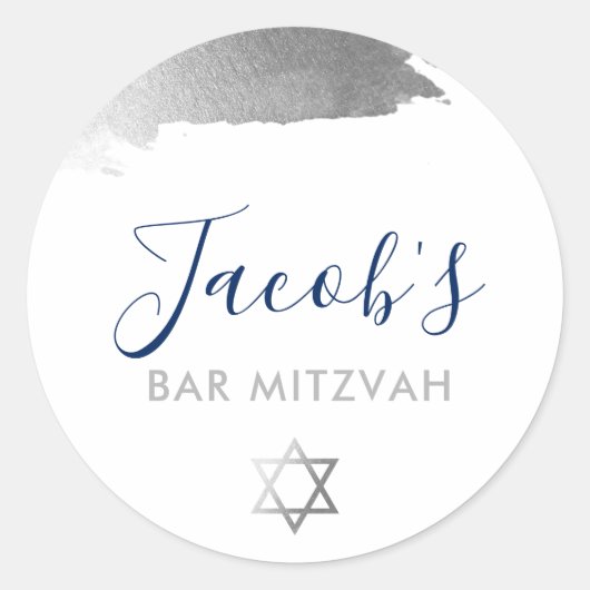 BAR MITZVAH modern luxe verguld zilver marineblauw Ronde Sticker (Voorkant)