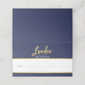 BAR MITZVAH modern marineblauw + gouden naam LANDO Plaatskaartje (Buitenkant ongevouwen)