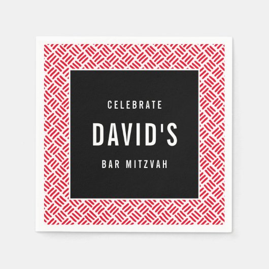 BAR MITZVAH modern metalen rooster rood zwart Servet (Voorkant)