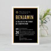 BAR MITZVAH modern minimaal geometrisch zwart wit Folie Uitnodiging (Staand Voorkant)