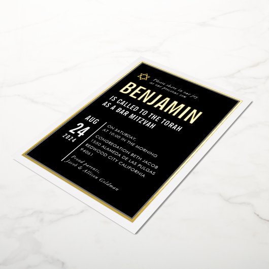 BAR MITZVAH modern minimaal geometrisch zwart wit Folie Uitnodiging (Gedraaid)