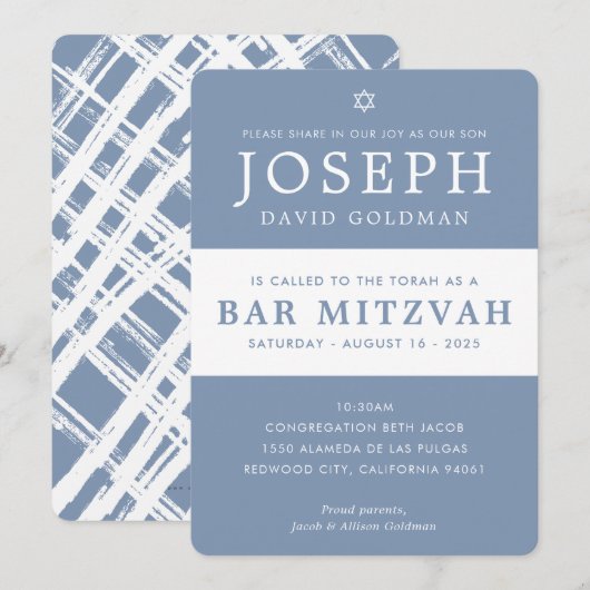 BAR MITZVAH modern minimaal stijlvol blauw wit Kaart (Voorkant / Achterkant)