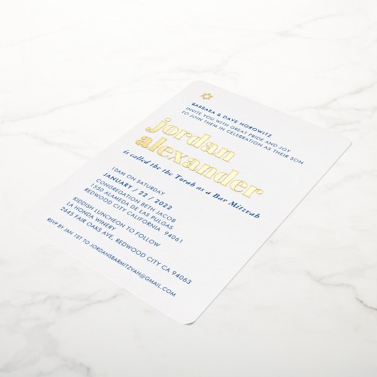 BAR MITZVAH modern minimaal vet koninklijk blauw Folie Uitnodiging (Gedraaid)