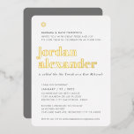 BAR MITZVAH modern minimaal vetgedrukt grijs Folie Uitnodiging<br><div class="desc">door kat massard Modern uitnodiging met 'glanzend goudfolie' voor de MITZVAH viering van je kind. Eenvoudig de sjabloon zelf per e-mail bij te werken voor overeenkomende objecten en alternatieve kleurenschema's - kat@simplysweetpaperie.com</div>