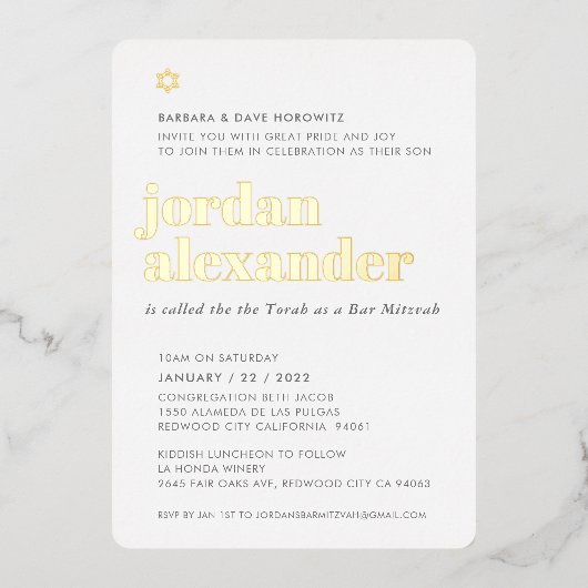 BAR MITZVAH modern minimaal vetgedrukt grijs Folie Uitnodiging (Voorkant)