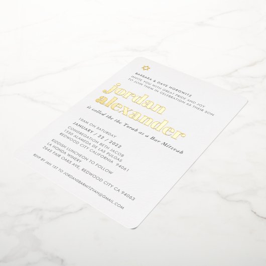 BAR MITZVAH modern minimaal vetgedrukt grijs Folie Uitnodiging (Gedraaid)