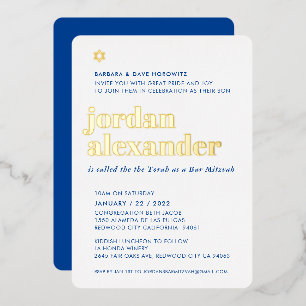BAR MITZVAH modern minimal strak koninklijk blauw Folie Uitnodiging