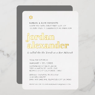 BAR MITZVAH modern minimal strak neutraal grijs Folie Uitnodiging