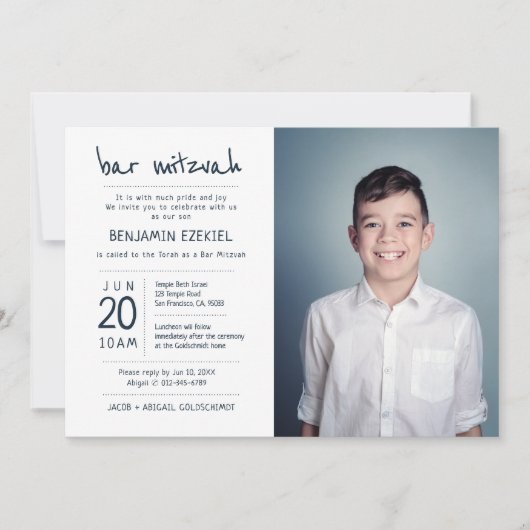 Bar Mitzvah Modern + Minimale aangepaste foto Kaart (Voorkant)