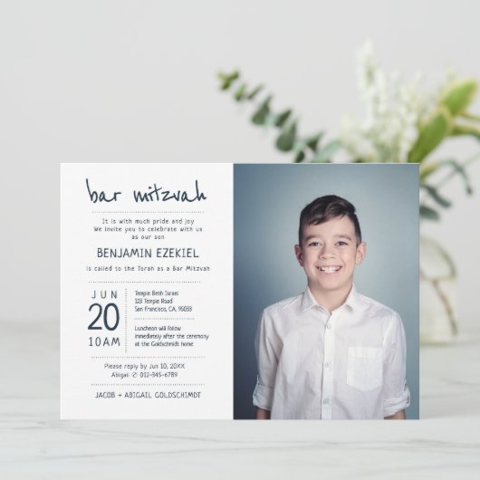 Bar Mitzvah Modern + Minimale aangepaste foto Kaart (Staand voorkant)