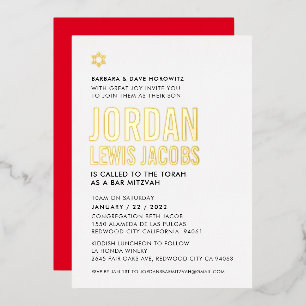 BAR MITZVAH modern minimalisme bodl type zwart gou Folie Uitnodiging