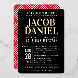 BAR MITZVAH modern minimalistisch strakke jongen z Folie Uitnodiging