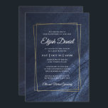 Bar Mitzvah Modern Monogram Gold Lijst Kaart<br><div class="desc">Bestaat uit elegante serif en cursieve scripttypografie op gouden lijst en donkerblauwe achtergrond

Dit wordt ontworpen door de Uitgezochte Leveringen van de Partij,  exclusief voor Zazzle.

Hier beschikbaar:
http://www.zazzle.com/selectpartysupplies</div>