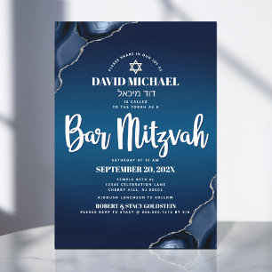 Bar Mitzvah Modern Navy Blau Ombre Agate Script In Kaart