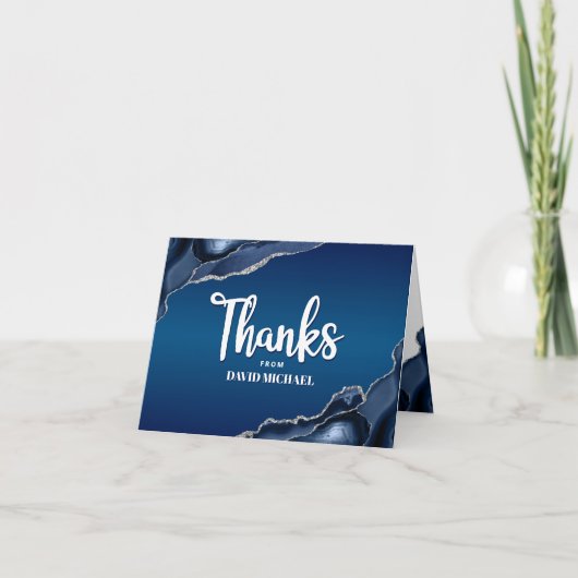 Bar Mitzvah Modern Navy Blue Ombre Agate Script Bedankkaart (Voorkant)