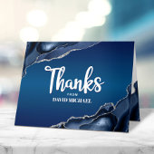 Bar Mitzvah Modern Navy Blue Ombre Agate Script Bedankkaart