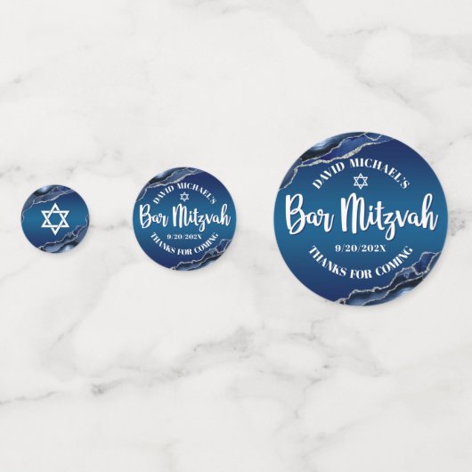 Bar Mitzvah Modern Navy Blue Ombre Agate Script Confetti (Achterkanten)