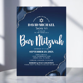 Bar Mitzvah modern Navy Blue Ombre Agate Script in Kaart