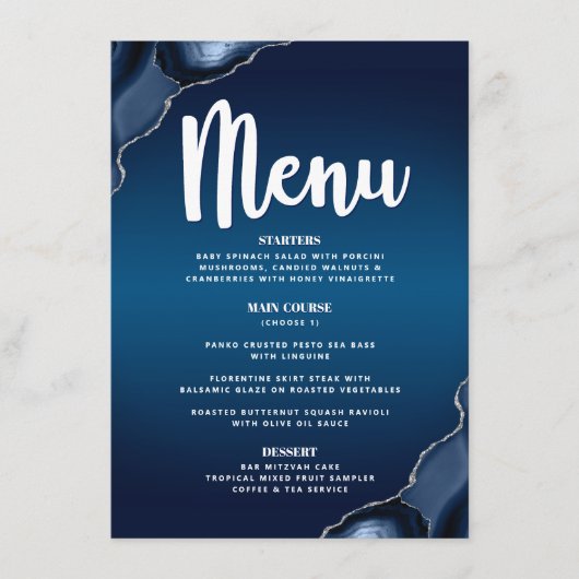 Bar Mitzvah Modern Navy Blue Ombre Agate Script Menu (Voorkant)