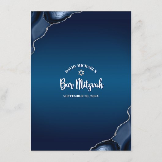 Bar Mitzvah Modern Navy Blue Ombre Agate Script Menu (Achterkant)