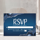 Bar Mitzvah Modern Navy Blue Ombre Agate Script RSVP Kaartje<br><div class="desc">Wees trots, blij en vier deze mijlpaal van je favoriete Bar Mitzvah met deze coole, unieke, moderne, gepersonaliseerde RSVP-invoegkaart voor je evenement! Witte scripttypografie en ster van David bedekken een diepe blauw blauw ombre achtergrond met een stalen blauw agaat met faux zilveren aderen. Pas de douanetekst met het "antwoord tegen"datum...</div>