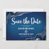 Bar Mitzvah Modern Navy Blue Ombre Agate Script Save The Date (Voorkant)