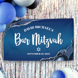 Bar Mitzvah Modern Navy Blue Ombre Agate Script Spandoek