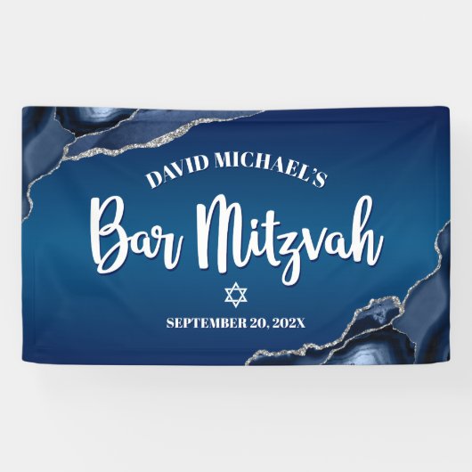 Bar Mitzvah Modern Navy Blue Ombre Agate Script Spandoek (Horizontaal)