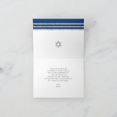 Bar Mitzvah Modern Navy Blue Silver Tallit Script Bedankkaart (Binnen)