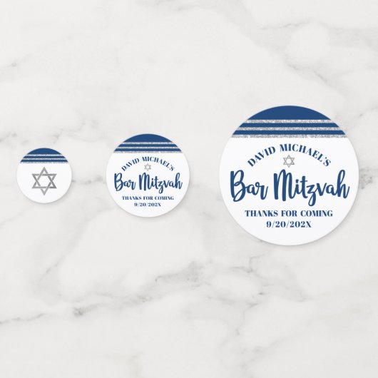 Bar Mitzvah Modern Navy Blue Silver Tallit Script Confetti (Achterkanten)