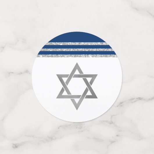 Bar Mitzvah Modern Navy Blue Silver Tallit Script Confetti (Kleine voorkant)
