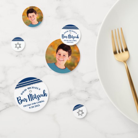 Bar Mitzvah Modern Navy Blue Silver Tallit Script Confetti (Groep)