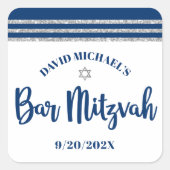 Bar Mitzvah Modern Navy Blue Silver Tallit Script Vierkante Sticker (Voorkant)
