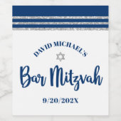 Bar Mitzvah Modern Navy Blue Silver Tallit Script Wijn Etiket (Enkel label)