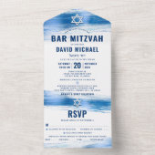 Bar Mitzvah Modern Navy Typografie Blue Folie Part All In One Uitnodiging (Binnen)