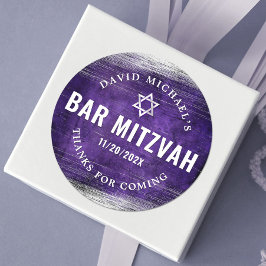 Bar Mitzvah Modern Paarse Waterverf Silver Foil Ronde Sticker