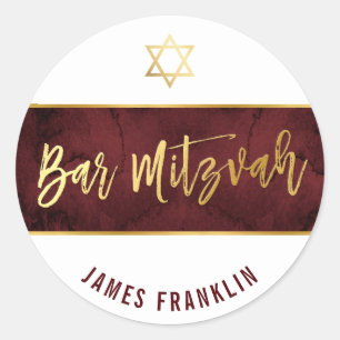 BAR MITZVAH modern rood kastanjebruin waterverf go Ronde Sticker