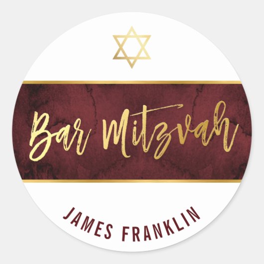 BAR MITZVAH modern rood kastanjebruin waterverf go Ronde Sticker (Voorkant)