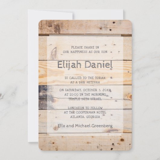 Bar Mitzvah Modern Rustic Wood Kaart (Voorkant)