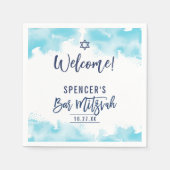 BAR MITZVAH modern script aqua blauw aquarel Servet (Voorkant)