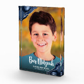 Bar Mitzvah Modern Script Navy Blue Agate Keepomwi Fotoblokken (Rechts)