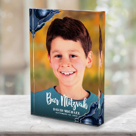 Bar Mitzvah Modern Script Navy Blue Agate Keepomwi Fotoblokken