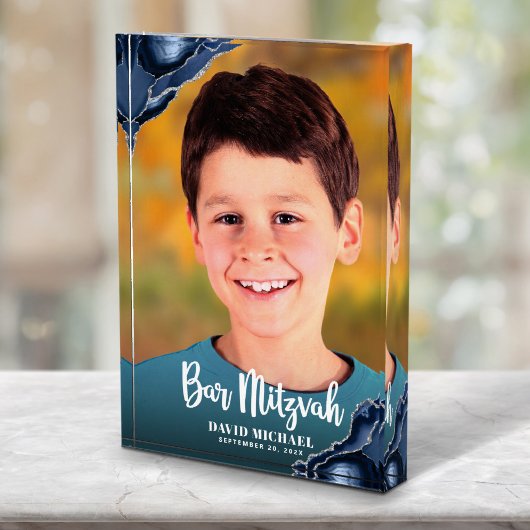 Bar Mitzvah Modern Script Navy Blue Agate Keepomwi Fotoblokken