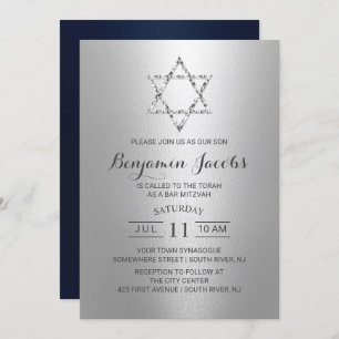 Bar Mitzvah Modern Silver & Blue Star van David Kaart